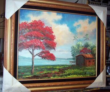 'Royal Poinciana' 16 by 20" Oil on board. (Lots of palette knife work, also some brush) March 27th, 2007 (SOLD - Collector from Avon Lake, OH)