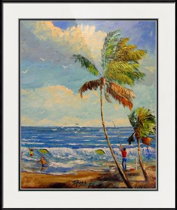 "Surf fisihing " Palette knife by Mazz. (PRINTS or Canvas only) Buy a Framed Print or Canvas Here!