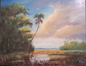 16 x 20" Oil on Masonite board. Lots of palette knife work. Painted September 27th, 2006 (SOLD- owned by the Crouch Family of Ft. Pierce, FL)