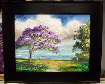"Blooming Jacaranda Tree" 8 by 10" Oil on Canvas Board. Jan 19th 2009 (Collector From Pittsburgh PA)