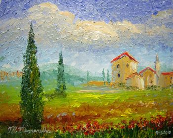 'Tuscany Countryside with Poppies' 8 by 10" Oil on Canvas board. All Palette knife. Sept. 6th, 2010 (SOLD - collector in Bethesda, Maryland)...........buy a Quality Print Here!