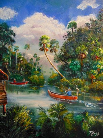 "Dorsal Fishing Post - Fish Camp, St Lucie RIver"" 16 by 20" Oil on Board, Palette knife/ brush. April 6th, 2016 (This Original is Available) You can also Buy a Framed Print Here!