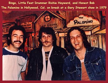 description above photo... HTLA drummer Howard Folcarelli, Little Feat drummer Richie Hayward, HTLA guitarist Bob Melton