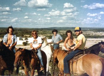 On horseback with The Honky Tonk Liberation Army in Alamo Village 1979. Left to right..Bingo, Rainbow, Boogie, The King Of The Honky Tonks, and Tuck.