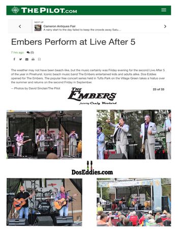 The Embers featuring Craig Woolard at Live After 5 in Pinehurst, NC on May, 12th 2017. Dos Eddies was the opening act for the popular concert series held in Tufts Park on the Village Green. (Photo by David Sinclair / The Pilot) http://www.thepilot.com/gallery/embers-perform-at-live-after/collection_770df65e-37ec-11e7-b37e-e7d45b618c31.html#23 #theembers #doseddies #liveafter5 #pinehurst
