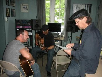 Sol, Randy Bowland and Chico Huff going over the updated song structure for "Dancing With The Bottle"