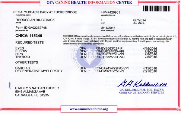 Click link below to see Joon's OFA heath screenings