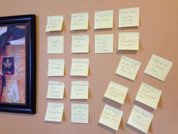 Our 'high tech' system for choosing which songs to record. We've been working on our song list for almost a year - this photo was taken in a Halifax hotel, last August!