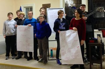 Songwriting with the Youth Group! We did a group cowrite with the youth group, using their own ideas & words to create a new song. We played it in church that week.