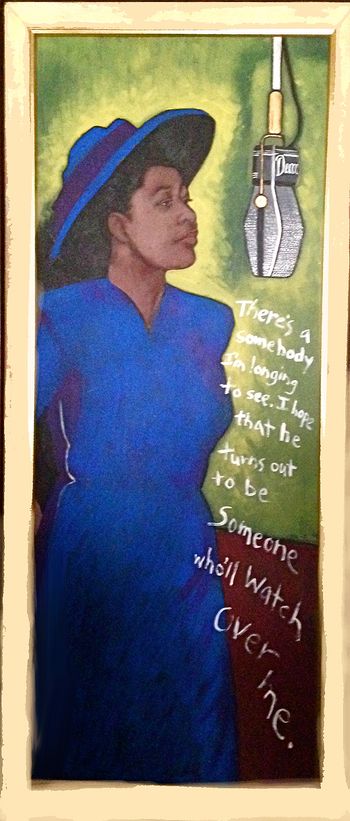 "Someone To Watch Over Me" / Ella Fitzgerald / Acrylic on board, with light wood frame / H 65" x W 25" / $2000. + shipping