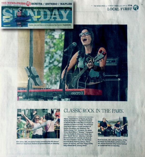 The News-Press Sunday Edition, March 29, 2015. Feature about the American Vinyl All-Star Music Festival benefitting the Wounded Warrior Project on March 28, 2015.