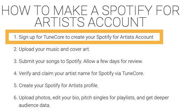 TuneCore how to become an artist on spotify example