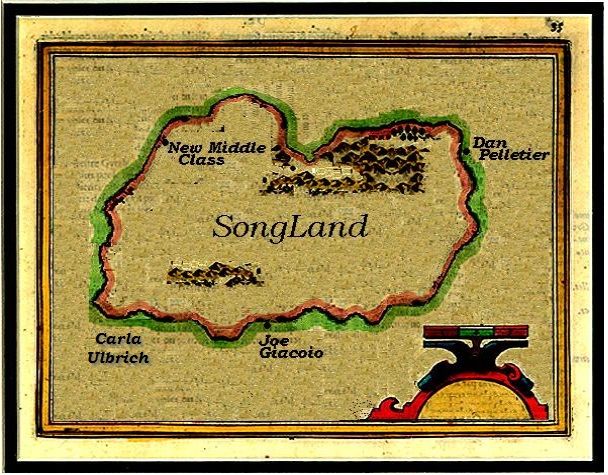 SongLand = Joe Giacoio + New Middle Class + Dan Pelletier + Carla Ulbrich ... Original acoustic songs in a round-robin evening of can-you-top-this fun "Edge of your seat performances and skillful songwriting so rife with nip-and-tuck and derring-do, it makes all others seem namby pamby by comparison." - RB, Oceanside, NY