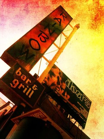 "Rainbow Rider" This billboard has been placed atop the infamous Rainbow Bar and Grill in West Hollywood in anticipation of the 2012 Sunset Strip Music Festival, where The Doors are being honored. The billboard is an almost duplicate of the billboard placed on Sunset Blvd just west of Laurel Canyon for the release of The Doors' debut album. That particular billboard was the very first in history to advertise a rock and roll album.