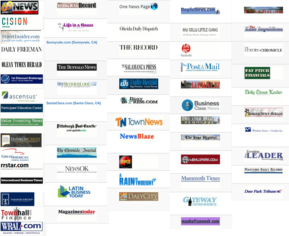 Some of the media outlets that picked up the press release...