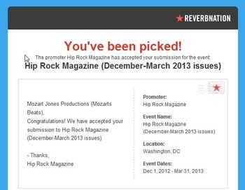 Early This Morning! Had Some Good News! Mozart Jones Productions (Mozarts Beats) Will Be Featured In Hip Rock Magazine Edition! Thanks For Everybody's Support! The New Sound Is Coming To A Town Near You! Music Is About To Reach The Next Level!