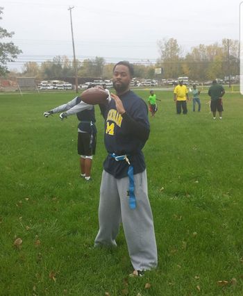 Posted on 7/1/21: This picture was taken in 2016 the day I played in a fundraiser flag football game. I have some clips from the game on episode 148 of About 10 Minutes (which can be viewed on the Sports page of EternalExample.com).