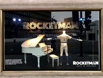 Saks 5th avenue showroom window for the movie Rocketman premier , Beverly Hills CA. Shipped Fed Ex Overnight , set up with a tiny access door into this space of 18 inches wide.