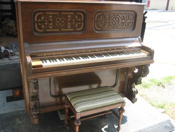 1860 Antique upright, Completely restrung, brand new stainless steel tuning pins, new pedals, looks to have been made without a keycover. Lots of solid Walnut in this piano
