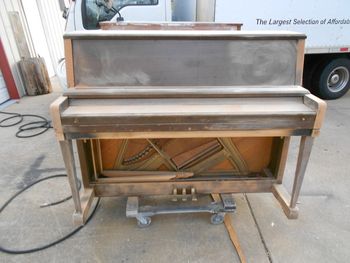 1977 Wurlitzer Studio which had mint mechanicals , just an abused cabinet. The front rail was scratch made on the table saw and router table, Shown here about to be soda blasted.