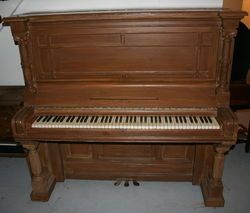 1886 Steinway upright, originally Ebony but had this brown ugly paint on it and 6 layers of green beneath that, refinished in Ebony again after soda blasting