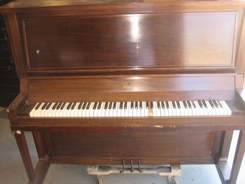 1923 Mehlin upright as it came in from Maryland. This was an expensive piano in its day. Great sound just needed some cosmetic updating. Typical of pianos from the east coast, very clean and well taken care of.