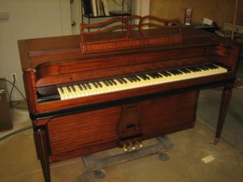 1948 Baldwin Acrosonic after refinishing, Included some black accents. Great sounding piano with a history.