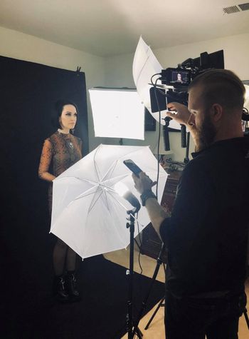BTS photo of Raven Quinn and Karl Pfeiffer from the "Rhiannon" music video - photo by Rebecca Knight