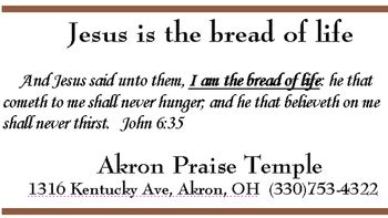 Download The template for this Basket Card Jesus is the bread of life this is a Microsoft WORD file This is formated for Avery template #8371 Punch a hole in the card and attach this with ribbon to a small loaf or bread or box of Jiffy cornbread mix.