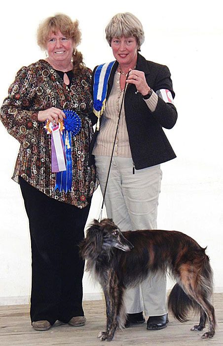 Silken Windhound's breed founder Francie Stull awarding "Lily" Winner's Bitch, Best of Winners and Best in ISWS Specialty Show Slovenia 2010