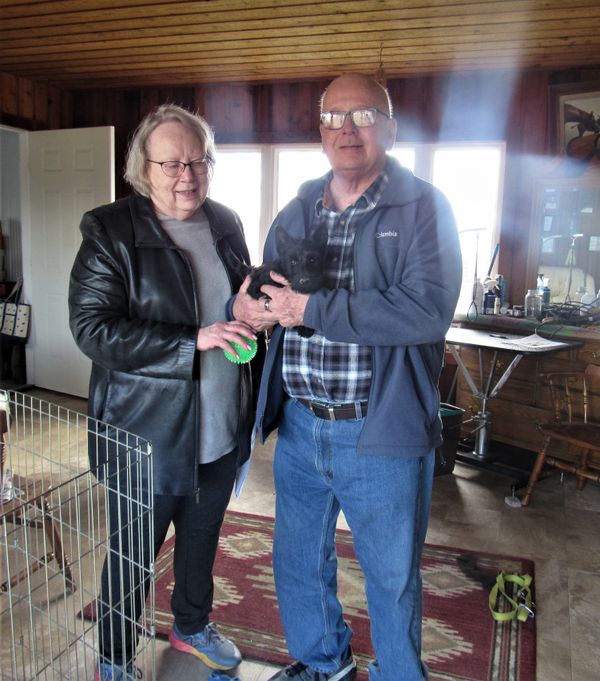 This couple drove down from Helena today to pick up their little girl, Had to send her toy ball with her.