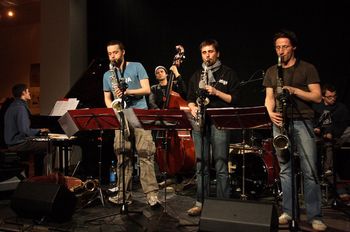 Graz Jazzwerkstatt mars 2009. Wolfgang Schiftner, Pepe Auer, Sigi Brecher:Horns Georg Vogel:Keys Herbert Pirker:Drums