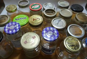 Gathering odd shaped glass jars for vegan beans