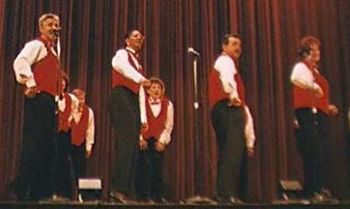 Leading the group singing Steam Heat we have in the front row:Tom Link, Debra Dillard-Lee, Jerry Brown and Barbara Sawyer.