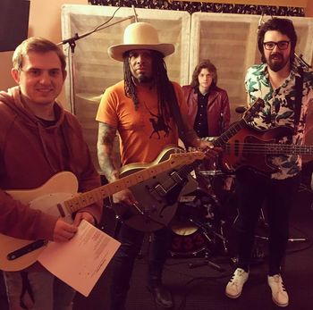 Michael McKinnon, Eric McFadden, Ben Spatol, Matt Spatol recording Bridge of Love in the Nudio - photo c/o Eric McFadden