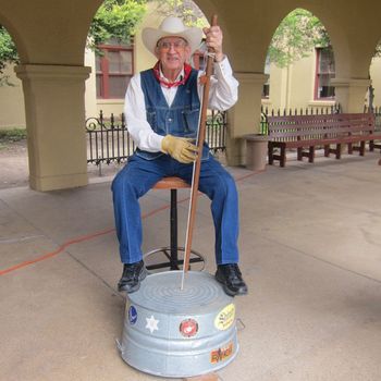 Al "Cornbread" Connor, A faithful weekly participant, he brings with him a whole band full of instruments when he comes! Sometimes our bass with his washtub bass, our harmonica when Chuckwagon is banjo-ing, and everybody loves when he brings out his train whistle at the just the right moment!