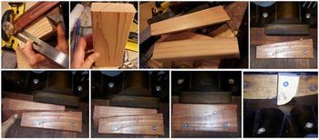 1&2 - drawing angled lines to make leg wedges/braces
3 - after the cut
4 - outside of leg wedge in place
5 - putting inner wedge in place
6 - hand tight
7 - hammered in
8 - third leg was curved so had to make a curved wedge on the spot