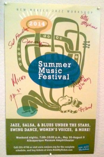 Tracey Whitney, Zenobia Conkerite, Patty Stephens & Jenny Bird - New Mexico Jazz Workshop Women's Voices Singing concert - Albuquerque Museum Amphitheater with Sid Fendley/piano, Micky Patten/bass, Cesar Bauvallet/trombone, Kanoa Kaluhiwa/sax, Andy Poling/drums. 6/7/14