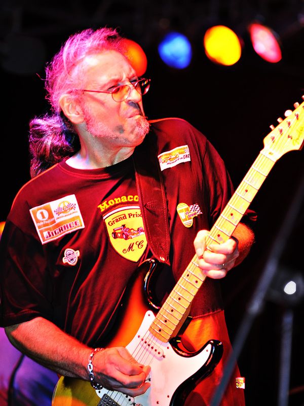 Mikey Capone performing live with the Koko Taylor and the Blues Machine Band 2008. Photo by Jim Verneys