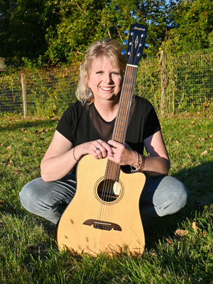 Singer-songwriter Vickie Maris with her Alvarez guitar