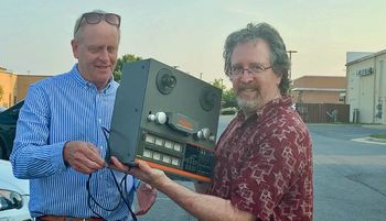 Original recording engineer Pat Mills & guitarist Andrew McKnight with the 8-track recorder, summer 2021