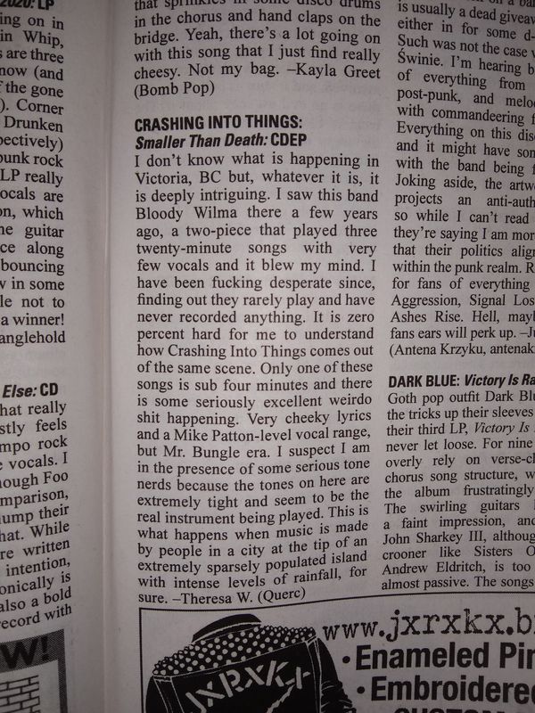 Here's Razorcake's review of "Smaller Than Death" (featuring a big shout out to our buds Bloody Wilma)