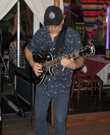 OUR OWN "FAST EDDIE" RIPPING OUT A LEAD WHILE SPORTING THE OFFICIAL NIGHT TRAIN CAP, AT RUBEN'S, PEEKSKILL, NY - 8/30/13.