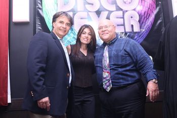 Charlie Rodriguez w/ two South Fla. music radio giants. Y-100 Jade Alexander and Power 96, Super Q, Mega 93.9, and Salsa 98 Leo Vela at Miami Disco Fever night club located at Paella Grill in Pembroke Pines.