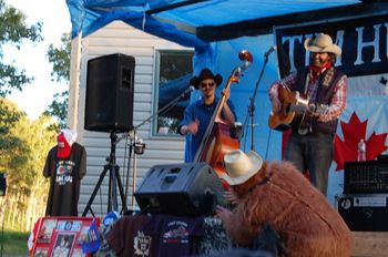 Singin' about the Sasquatch when one of the elusive creatures emerged from the woods and stole our bucket of beer right off the stage...