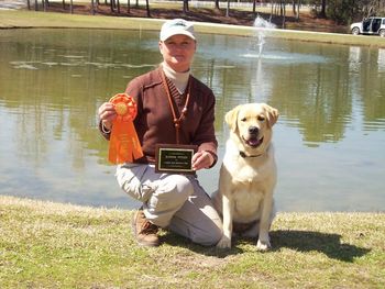 Grace earned her Junior Hunter Title at 11 months old by qualifying in 4 straight events. We're looking forward to getting her started on the Senior Hunter level. NOTE This picture was made on 3-22-09. Grace earned her Senior Title on 10-12-09. (See "Brags" page) Now we're looking forward to getting her started on the Master Hunter level. NOTE On 11-19-10 Grace earned her Master Hunter title. She truly is "Amazing"