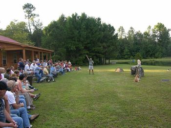 An explanation of how hand signals to the retrievers is used in the demonstration helps the group understand the faith that a retriever has to have in its master. We use this analogy during the devotion time later, discussing our faith in our Master.