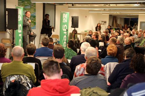 Joni Moderates the Town Hall for Mike Schreiner of the GPO.
