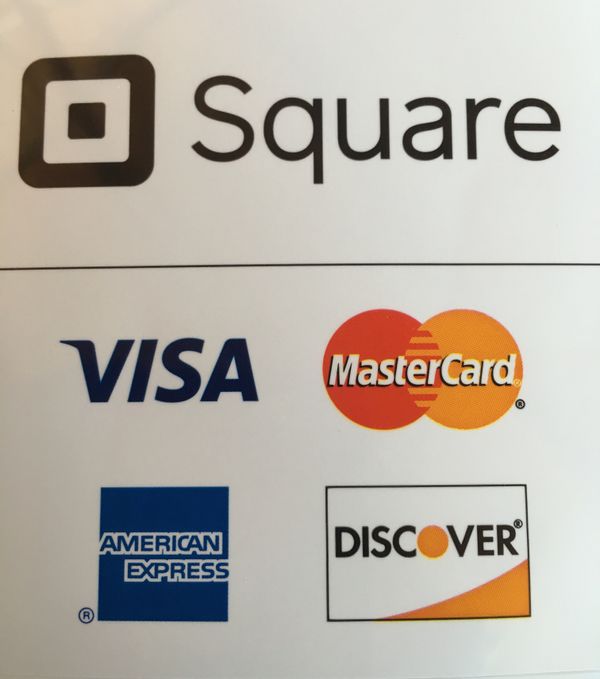 Visa, Mastercard, American Express or Discover card payments can be made with our new Square Card Reader. A new gadget for us...