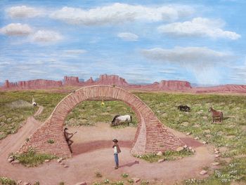 Ray's painting of a scene from a movie: Once Upon a Time in the West. The actual scene is from Monument Valley